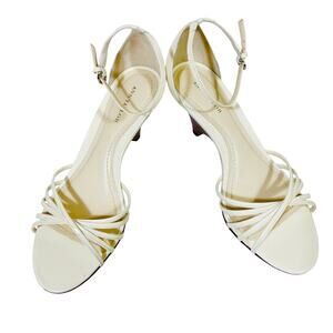 Ann Taylor Mid Heel Sandals Women 7M Cream Leather Ankle Strap Used